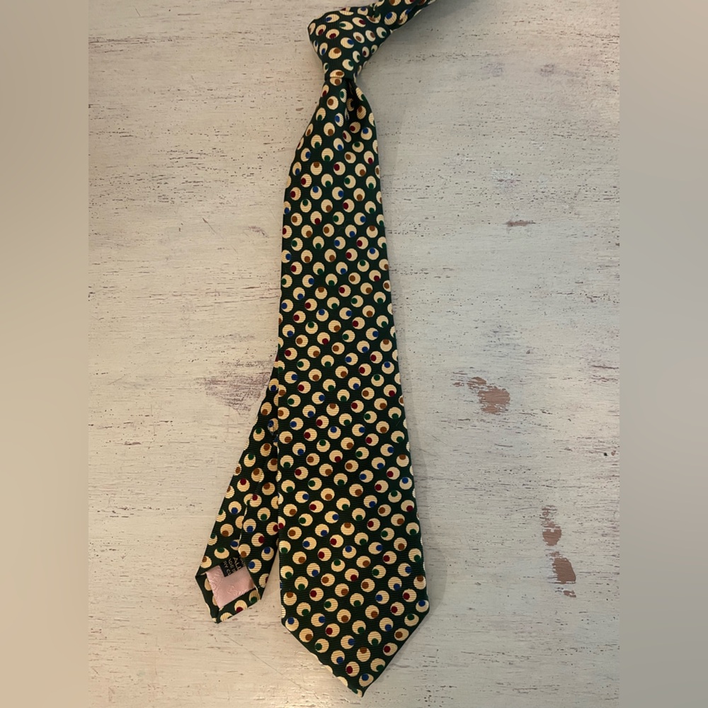Paul Stuart Made in England Olive Print Woven Silk Tie in Green (Multi) $195